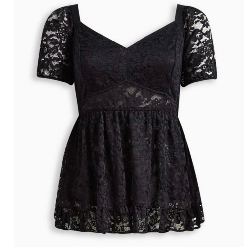 Torrid Black Babydoll Lace Puff Sleeve Top